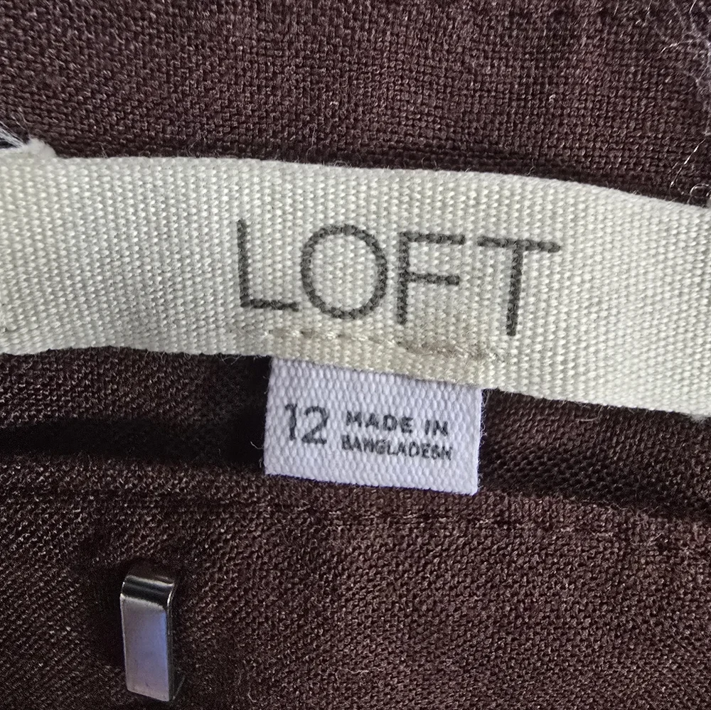 Women's Loft Linen Pants Chocolate Brown Long Wide Legs Size 12 - Picture 3 of 5